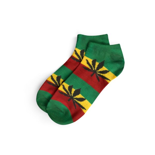 Socken I - We Love 36-42 kurz rasta mit schwarzen Blättern