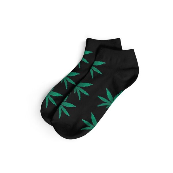 Socken I - We Love 36-42 kurz schwarz mit grünen Blättern