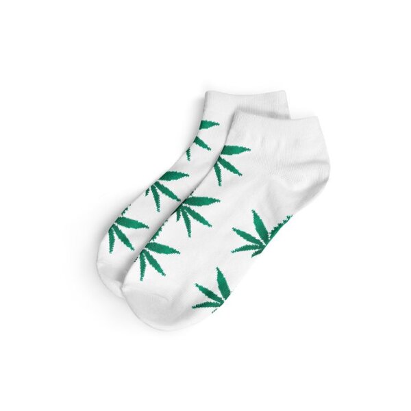 Socken I - We Love 36-42 kurz weiß mit grünen Blättern