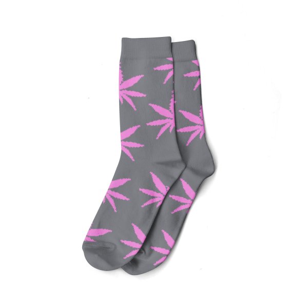 Socken I - We Love 36-42 lang grau mit pinken Blättern