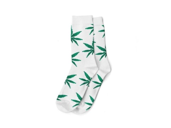 Socken I - We Love 36-42 lang weiß mit schwarzen/neon Blättern