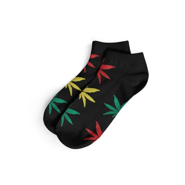 Socken I - We Love 40-45 kurz schwarz mit rasta Blättern