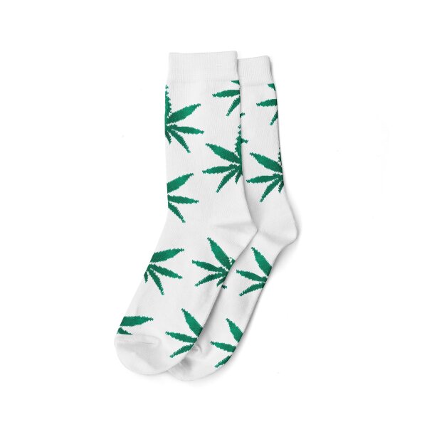Socken I - We Love 40-45 lang weiß mit grünen Blättern