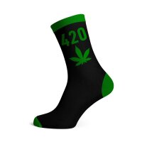 Socken I - We Love 40-45 lang schwarz 420 mit grünen Blättern