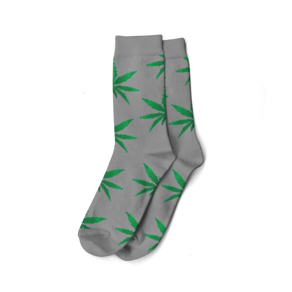 Socken I - We Love 40-45 lang grau mit grünen Blättern