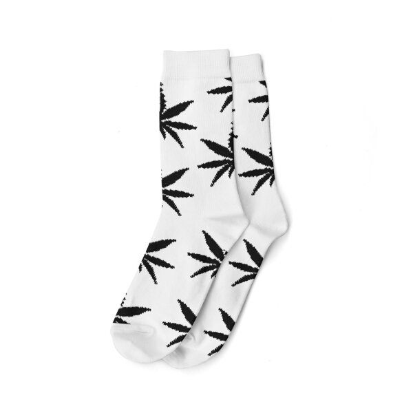 Socken I - We Love 40-45 lang weiß mit schwarzen Blättern