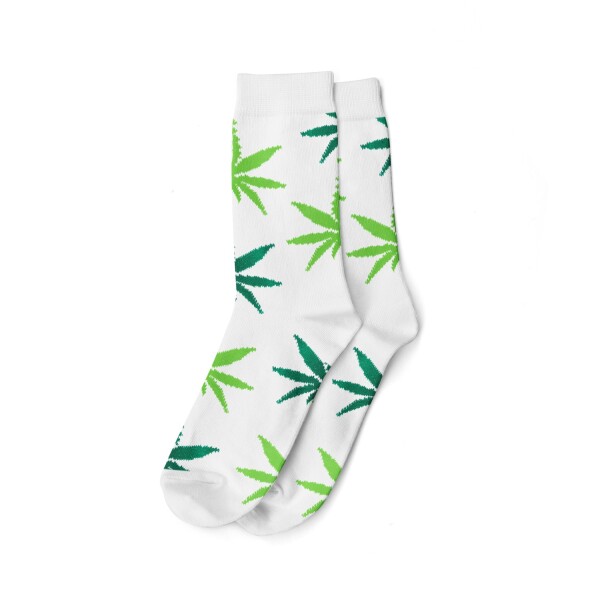 Socken I - We Love 40-45 lang weiß mit hell/dunkel grünen Blättern