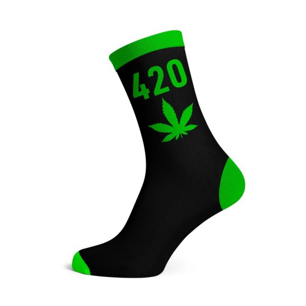 Socken I - We Love 40-45 lang schwarz 420 mit neon grünen Blättern