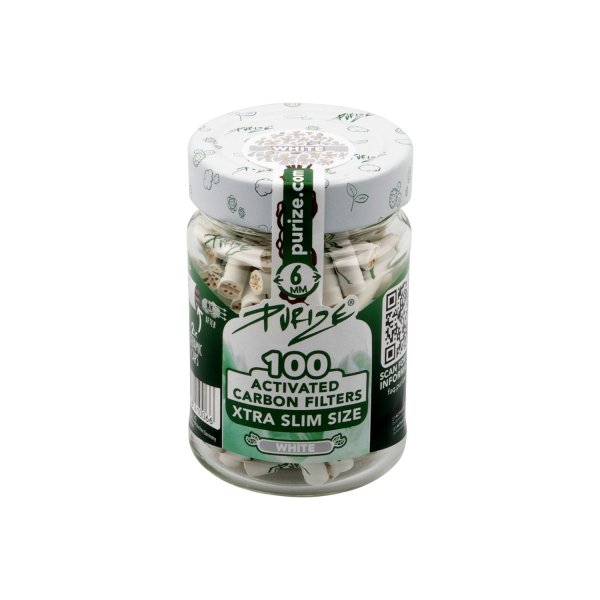 Purize Aktivkohlefilter XTRA Slim Size im Glas 100Stk. Weiß