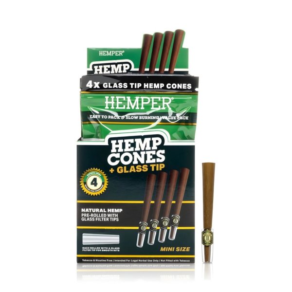 Hemper Mini Size Cones mit Glass Filter Tips, 4Stk – Natural