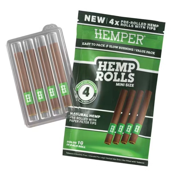Hemper Mini Size Pre-Rolled mit Paper Filter Tips, 4Stk – Natural