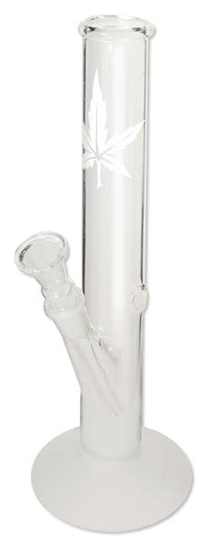 Bong - Glas Weiß Gerade durchsichtig mit Hanfblatt