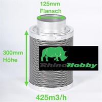 Aktivkohlefilter 125mm x 300mm | Rhino Hobby 350 | 125mm Flansch | 300 - 425 m³/h