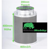 Aktivkohlefilter 200mm x 400mm | Rhino Hobby 800 | 200mm Flansch | 700 - 900m³/h