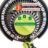 Oszillierender Ventilator | 20 Watt | Standfuß mit Clip und Stangenclip | Garden Highpro