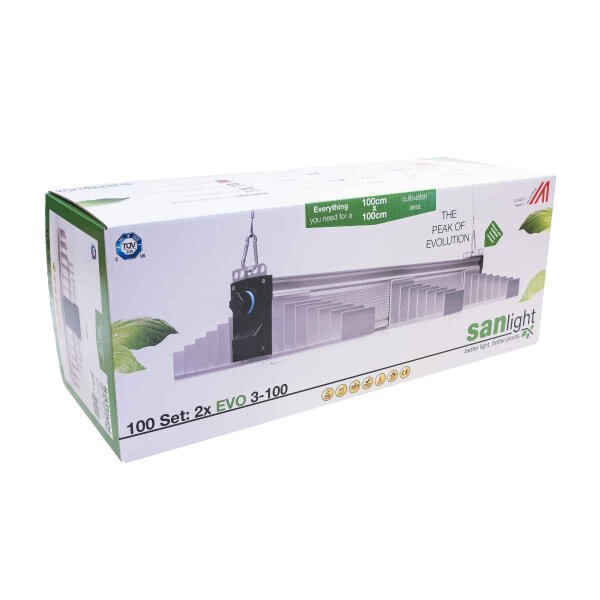 Timer inkl. SANlight EVO LED Set 100 | Lampenaufhängung | Dimmer und Kabel | 380 Watt | 1040 µmol/s