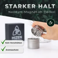 HIZEN Vaporizers Grinder Edelstahl 4-teilig, 50mm matt