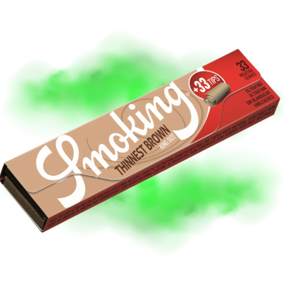Smoking Thinnest Brown King Size Papers – Ultra Dünn (10g/m²), Mit Tips, Ungebleicht, 24x33 Stück